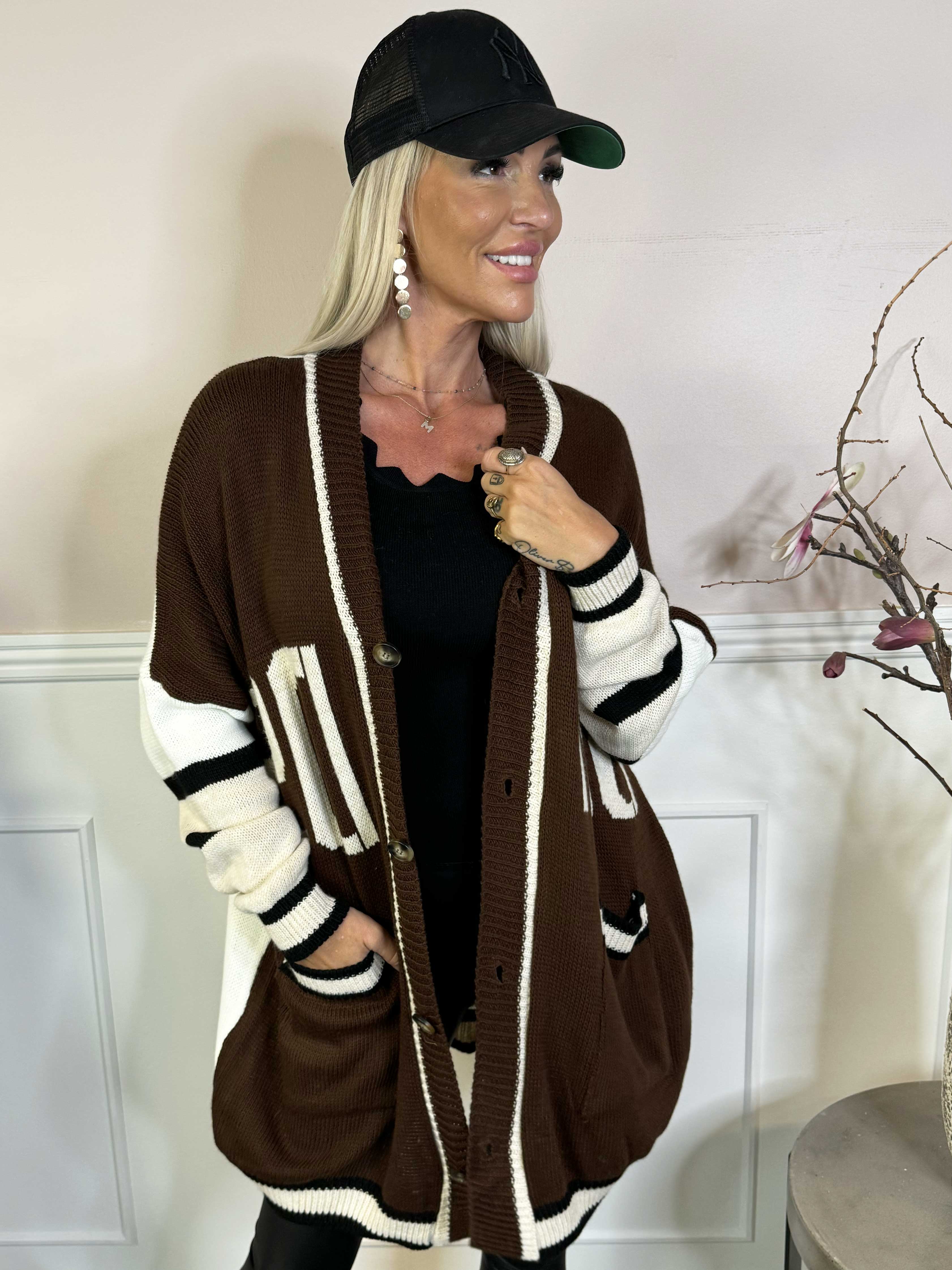 Diah - Flerfarvet college strikcardigan